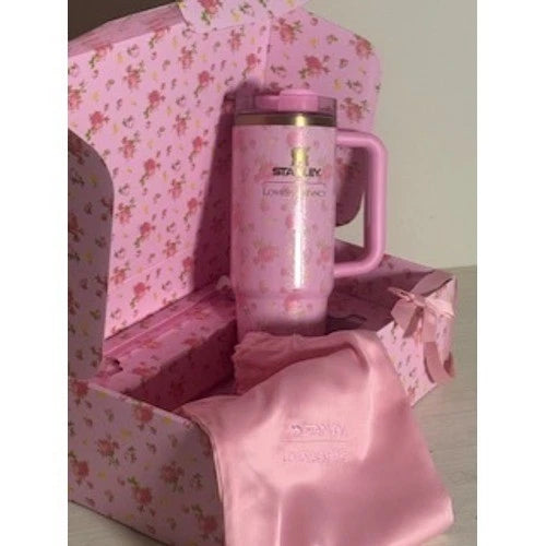40oz Pink Floral Tumbler with Handle & Straw – Insulated Reusable Travel Cup