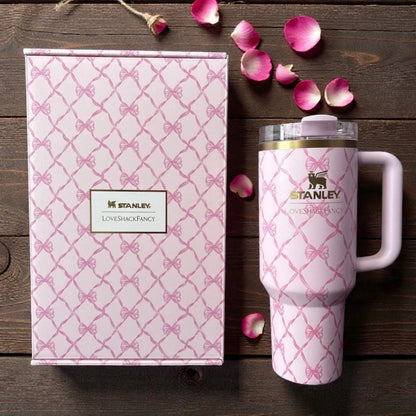 40oz Pink Peppermint Holiday Tumbler with Bow Design – Insulated Cup