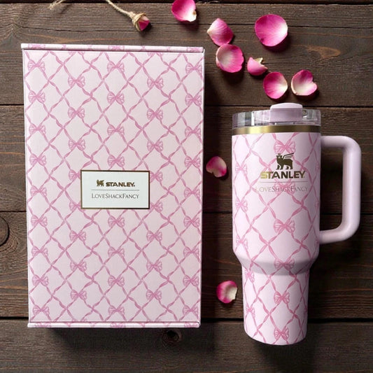 40oz Pink Peppermint Holiday Tumbler with Bow Design – Insulated Cup