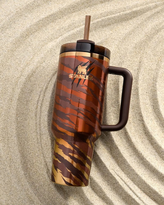 40oz Tiger Print Tumbler – Limited Edition Style Insulated Cup with Straw