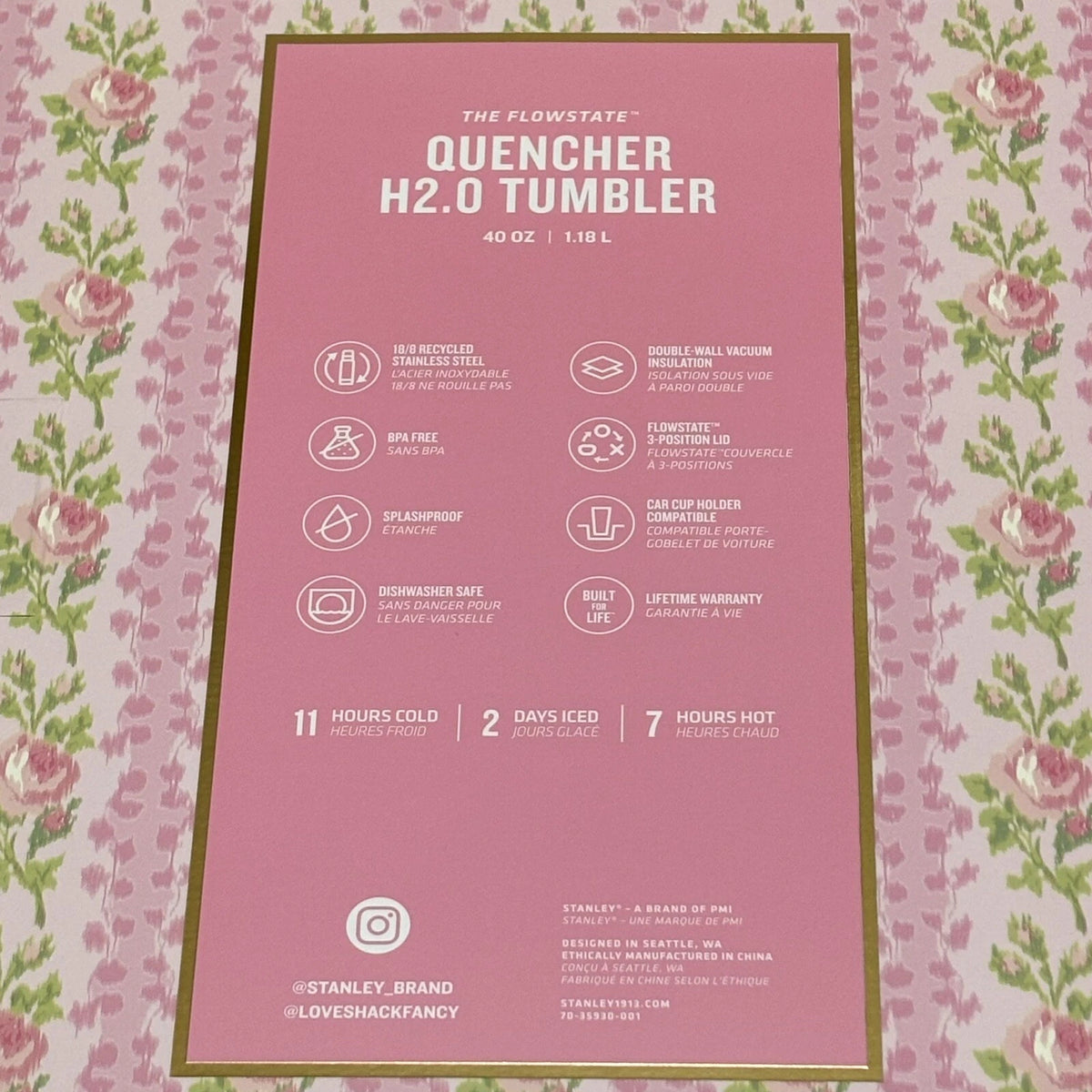 **40oz Floral Heirloom Tumbler – Insulated Reusable Travel Cup with Straw**