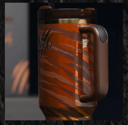 40oz Tiger Print Tumbler – Limited Edition Style Insulated Cup with Straw