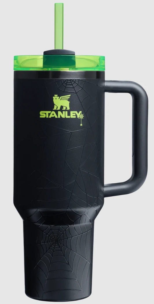 40oz Black Halloween Web Glow Tumbler – Insulated Travel Cup with Straw